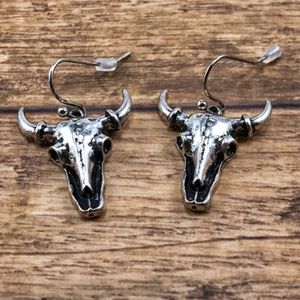 Western Longhorn Skull Silver Tone Metal Earring